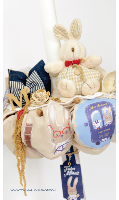 Lumanare de botez pentru baieti cu iepuras si denim, 65x4 cm, Blue Jeans Bunny 8